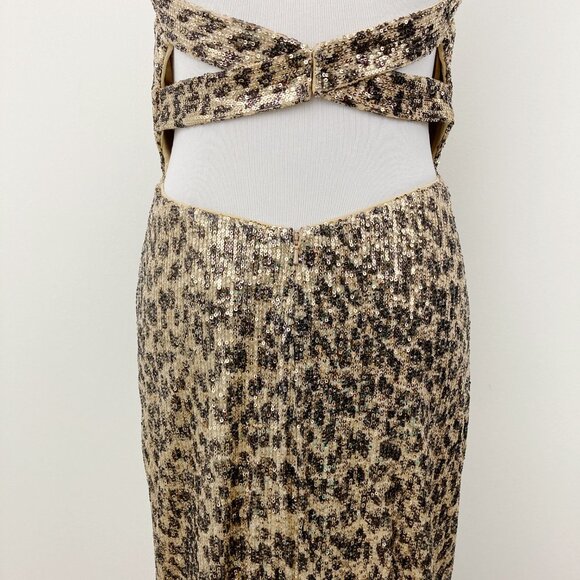NWT La Femme Leopard Print Sequin Prom Dress Size 8 Criss Cross High Neck 28672 - Picture 7 of 13
